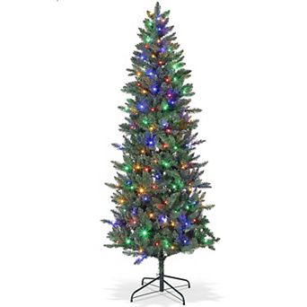 Pre-Lit Flocked Pencil Christmas Tree with LED Lights Slim Design