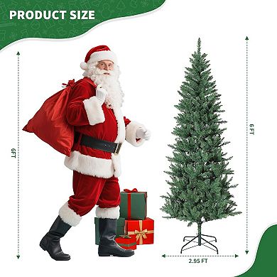 Pre-Lit Flocked Pencil Christmas Tree with LED Lights Slim Design