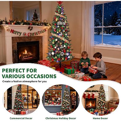 Pre-Lit Flocked Pencil Christmas Tree with LED Lights Slim Design
