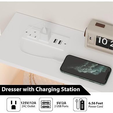 Lighted Drawer Dresser with Metal Legs, Slim Storage for Bedroom & Living Room