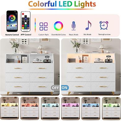 Lighted Drawer Dresser with Metal Legs, Slim Storage for Bedroom & Living Room