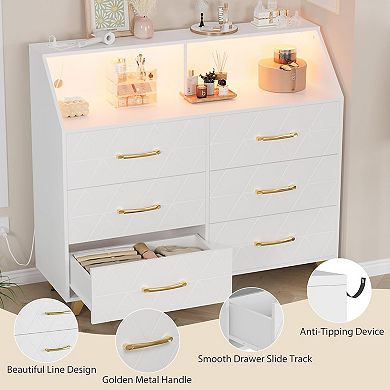 Lighted Drawer Dresser with Metal Legs, Slim Storage for Bedroom & Living Room