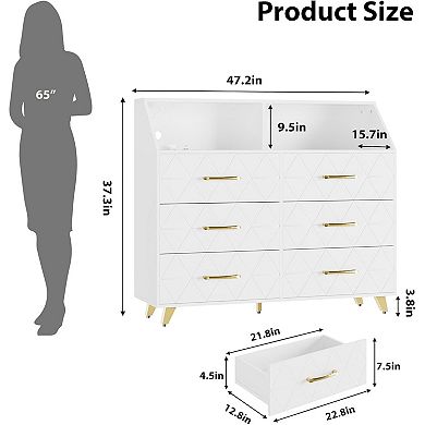 Lighted Drawer Dresser with Metal Legs, Slim Storage for Bedroom & Living Room