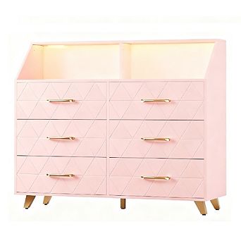 Lighted Drawer Dresser with Metal Legs, Slim Storage for Bedroom & Living Room