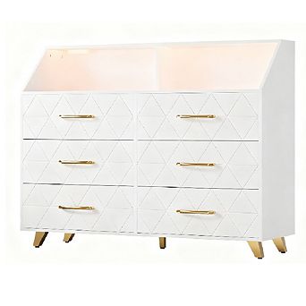 Lighted Drawer Dresser with Metal Legs, Slim Storage for Bedroom & Living Room