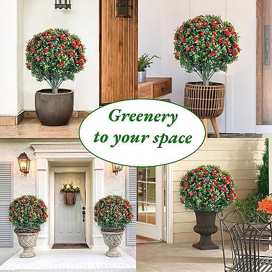 2 Pack Artificial Flower Ball Tree with Ground Spike for Garden Patio Indoor