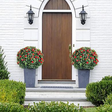 2 Pack Artificial Flower Ball Tree with Ground Spike for Garden Patio Indoor