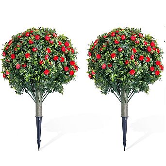 2 Pack Artificial Flower Ball Tree with Ground Spike for Garden Patio Indoor