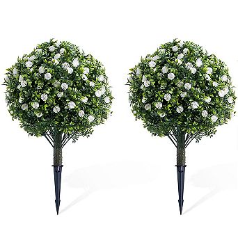 2 Pack Artificial Flower Ball Tree with Ground Spike for Garden Patio Indoor