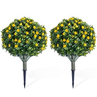 2 Pack Artificial Flower Ball Tree with Ground Spike for Garden Patio Indoor