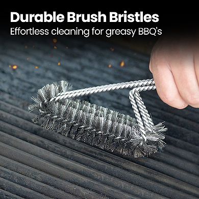 2-in-1 Stainless Steel Grill Brush Cleaning Kit, Interchangeable BBQ Brush & Griddle Scraper