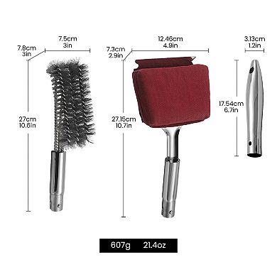 2-in-1 Stainless Steel Grill Brush Cleaning Kit, Interchangeable BBQ Brush & Griddle Scraper