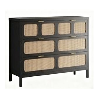 Rattan Drawer Dresser with Metal Handles, Farmhouse Storage for Bedroom/Living Room