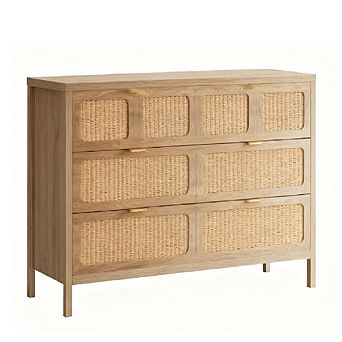 Rattan Drawer Dresser with Metal Handles, Farmhouse Storage for Bedroom/Living Room