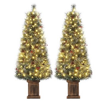 4.5FT Artificial Christmas Tree 108 Warm LED Lights Potted Base