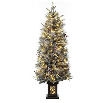 4.5FT Prelit Premium Snow Flocked Christmas Tree 8 Modes Snowflake Base