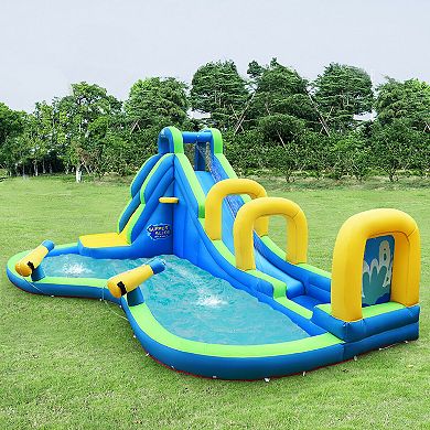 Costway Inflatable Water Slide Kids Bounce House Castle Splash Water Pool W/ 750W Blower