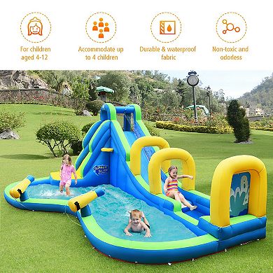 Costway Inflatable Water Slide Kids Bounce House Castle Splash Water Pool W/ 750W Blower