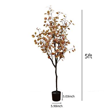 5FT Artificial Eucalyptus Tree in Pot Faux Autumn Eucalyptus Indoor Plant