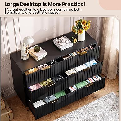 Fluted 6-Drawer Dresser with Deep Storage & Wide Top for Bedroom/Living Room