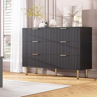 Fluted 6-Drawer Dresser with Deep Storage & Wide Top for Bedroom/Living Room