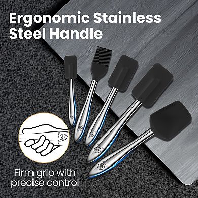 5pcs Silicone Spatula Set with Stainless Steel Handles Cooking Spatulas with Spoonula & Brush
