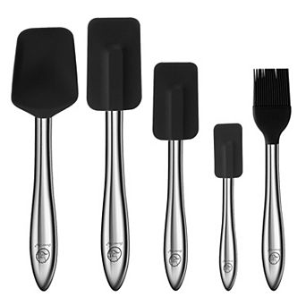 5 pc Silicone Spatula Set with Stainless Steel Handles Cooking Spatulas with Spoonula & Brush