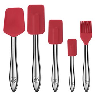5 pc Silicone Spatula Set with Stainless Steel Handles Cooking Spatulas with Spoonula & Brush