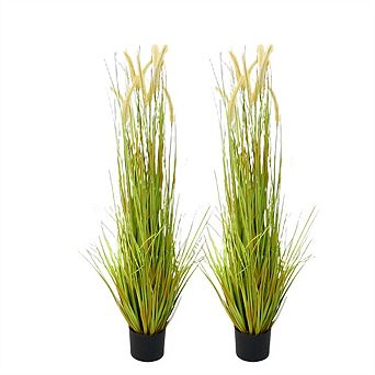 2 pc 4FT Artificial Grass Plants Tall Faux Indoor Outdoor Plant with Pot