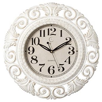 Clockswise 16" Classic Round Decorative Hanging Wall Clock with Ornate Leaf Scroll Frame