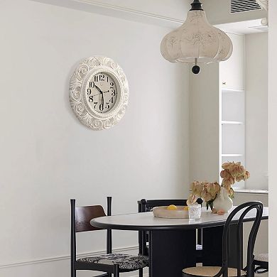 Clockswise 16" Classic Round Decorative Hanging Wall Clock with Ornate Leaf Scroll Frame