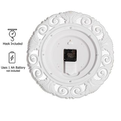 Clockswise 16" Classic Round Decorative Hanging Wall Clock with Ornate Leaf Scroll Frame