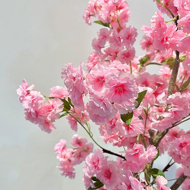 5FT Artificial Cherry Blossom Tree Double Pole Decorative Silk Tree with Pot for Home