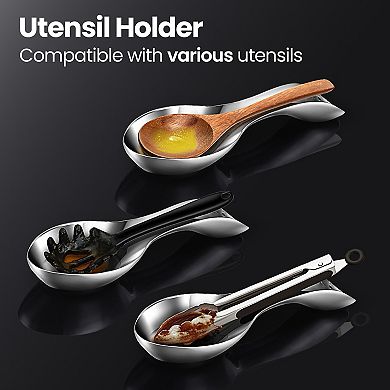 Break-Proof Kitchen Spoon Rest Premium Stainless Steel Holder for Stove Top & Counter, Heavy-Duty