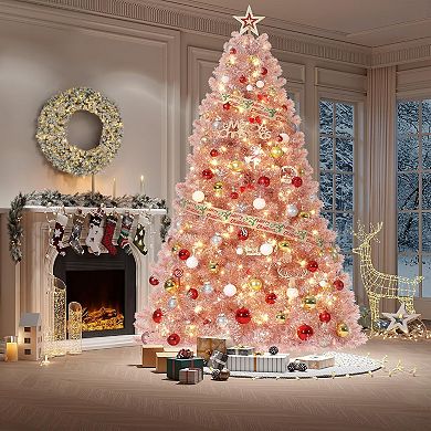 7.5FT Rose Gold Tinsel Tree with 450 Warm White LEDs 1180 Tips