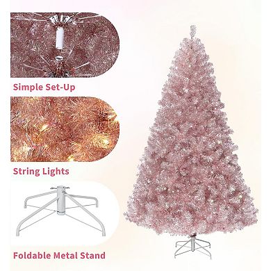 7.5FT Rose Gold Tinsel Tree with 450 Warm White LEDs 1180 Tips