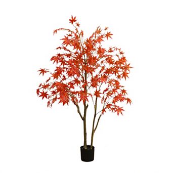 6FT Autumn Maple Artificial Fall Tree Faux Red Maple Leaves Silk Tree with Planter