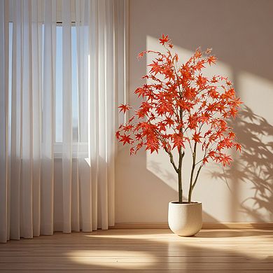 6FT Autumn Maple Artificial Fall Tree Faux Red Maple Leaves Silk Tree with Planter