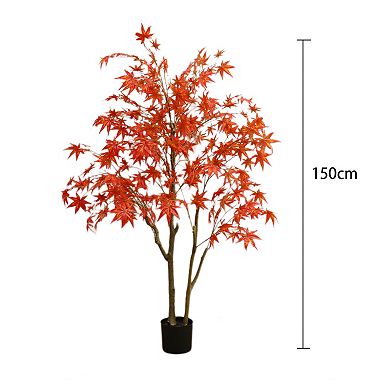 6FT Autumn Maple Artificial Fall Tree Faux Red Maple Leaves Silk Tree with Planter