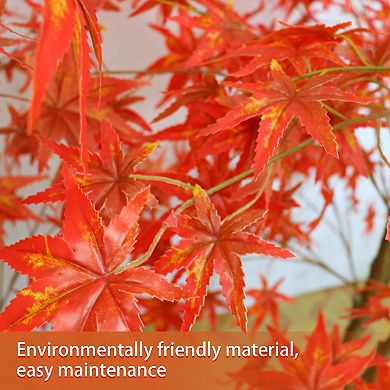 6FT Autumn Maple Artificial Fall Tree Faux Red Maple Leaves Silk Tree with Planter