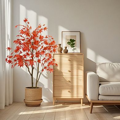 6FT Autumn Maple Artificial Fall Tree Faux Red Maple Leaves Silk Tree with Planter