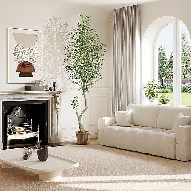 2PCS 7FT Faux Olive Tree with White Planter Green Moss