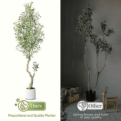 2PCS 7FT Faux Olive Tree with White Planter Green Moss