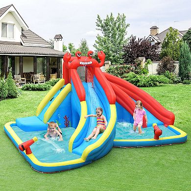 Costway Inflatable Water Slide Crab Dual Slide Bounce House Splash Pool with 950W Blower