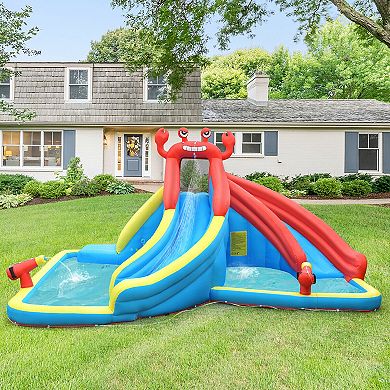 Costway Inflatable Water Slide Crab Dual Slide Bounce House Splash Pool with 950W Blower