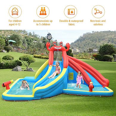 Costway Inflatable Water Slide Crab Dual Slide Bounce House Splash Pool with 950W Blower