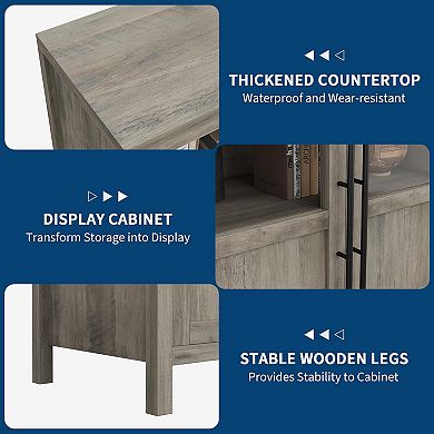 Sideboard Buffet with 4 Glass Doors, Coffee & Wine Bar for Dining/Living Room