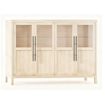 Sideboard Buffet with 4 Glass Doors, Coffee & Wine Bar for Dining/Living Room
