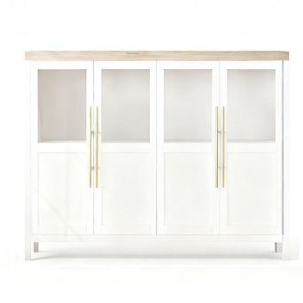 Sideboard Buffet with 4 Glass Doors, Coffee & Wine Bar for Dining/Living Room