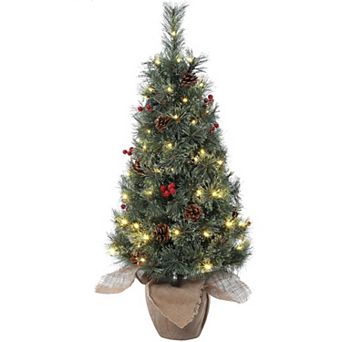 3FT LED Tabletop Christmas Tree 78 Lights Pine Cones Berries 8 Modes